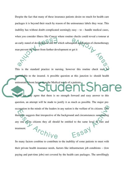Uninsured patients in relation to nursing practice in America