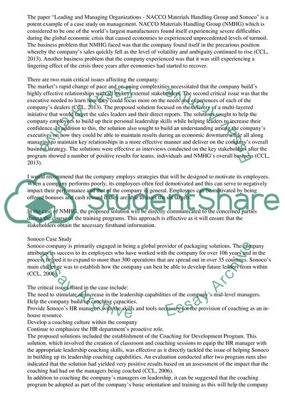 Leading and Managing Organizations: Case of NACCO Materials Handling Group and Sonoco