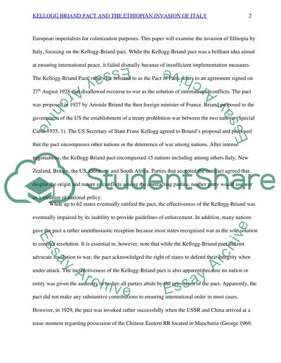 Kellogg Briand Pact and the Ethiopian Invasion of Italy