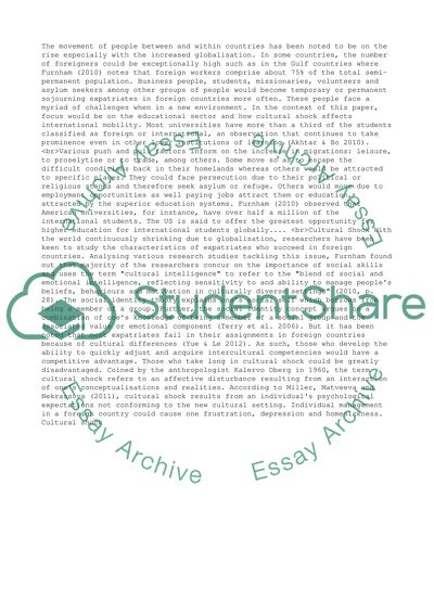 Effect of Cultural Shock and Cultural Adjustment on International Mobility