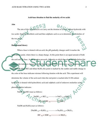 Titration of Sodium Hydroxide Using Hydrochloric and Sulphuric Acids