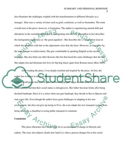 Summary and personal response