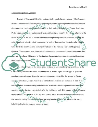 Comparison of Leading Womens Role in Portrait of Teresa and Salt of Sea