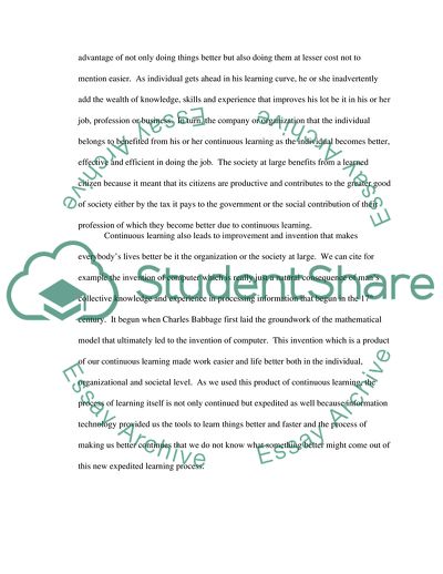 The Continuous Learning as a Key to Improvement