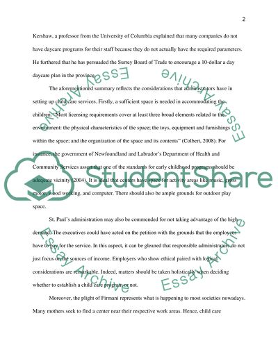 Media assignment- administration in a childhood setting