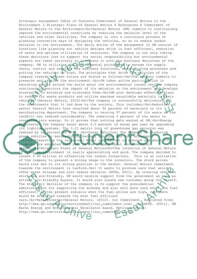 Commitment of General Motors to the Environment