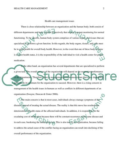 Health Care Management Issues