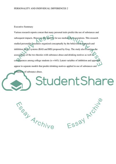 Individual Differences Associated With Drink and Drug Use