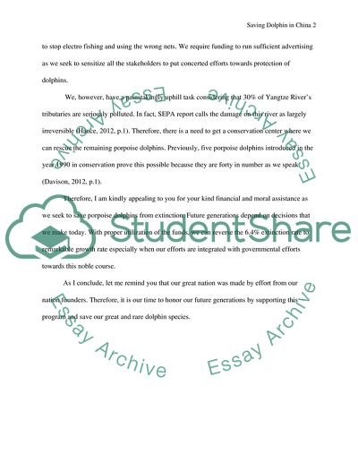 A speech to persuade a philanthropical trust to fund a project for saving dolphins in china