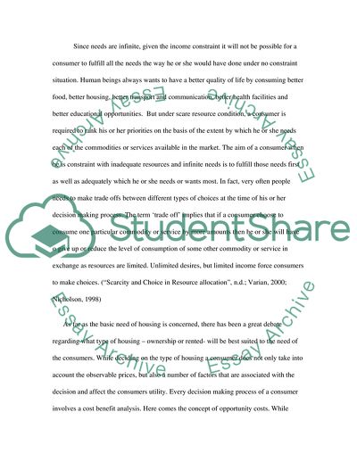 How People to Make Choices between Housing and Other Wants by Using Opportunity Cost Approach
