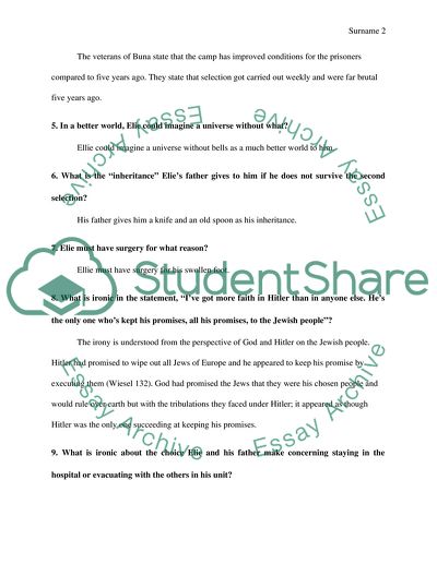 Summary of the Novel Night by Elie Wiesel