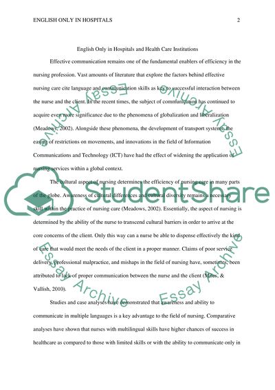 English Only in Hospitals and Healthcare Institutions