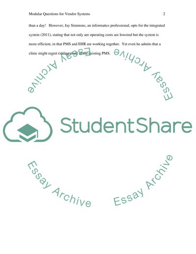 Modular questions for vendor systems