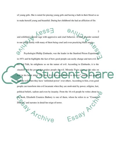 Elizabeth, Countess of Bathory Was she evil