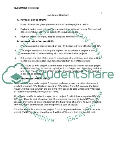 Investment Decisions Analysis