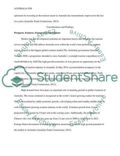 Profiling Australian TSM as a Foreign Direct Investment Prospect