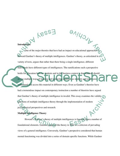 The Theory of Multiple Intelligence