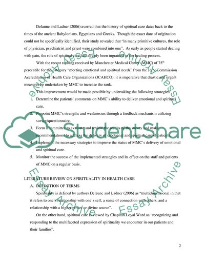 Improving MMCs Patient Satisfaction & Health Care Quality through Spirituality Manchester Medical