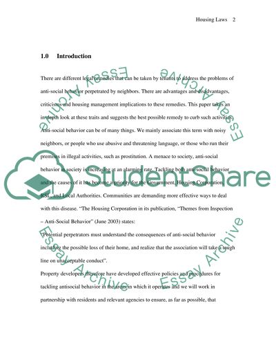 The Problems of Anti-Social Behavior Perpetrated by Neighbors