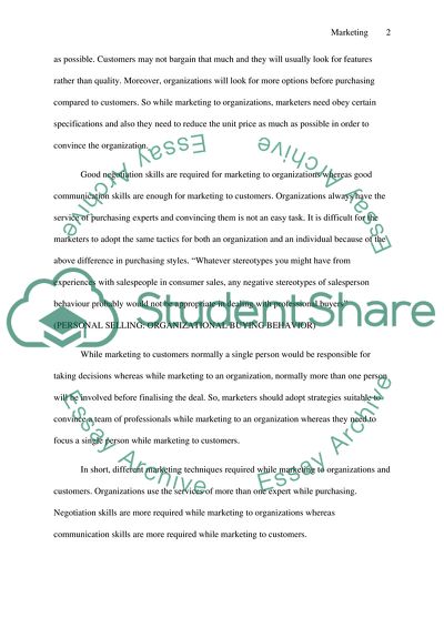 Differences in Marketing products or Services to Organisations and Customers