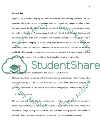 Main Strategic Motives of Companies Who Choose to Invest Abroad