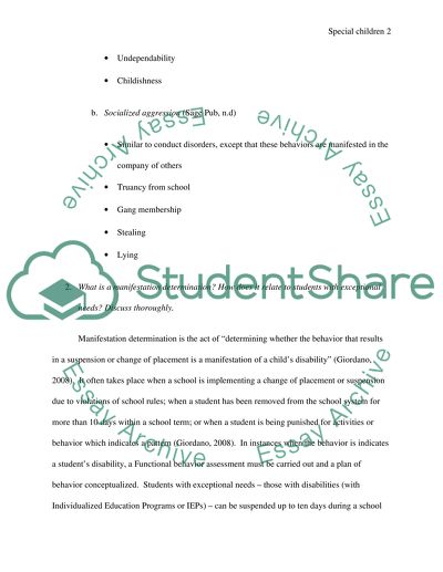 Emotional, or Behavioral Disorders in Children