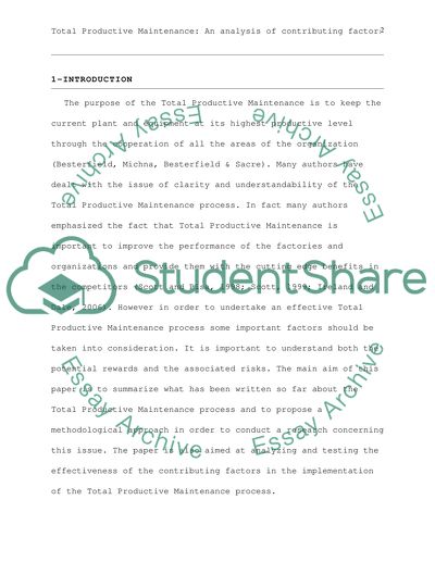Total Productive Maintenance: An Analysis of Contributing Factors