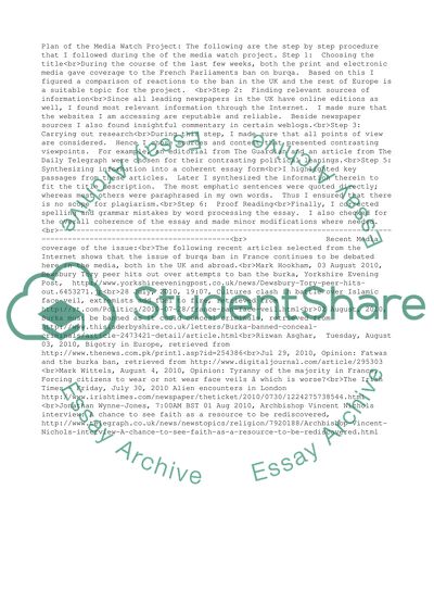 Plan of the Media Watch Project: