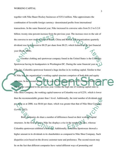 Working Capital Project: Compare and Contrast