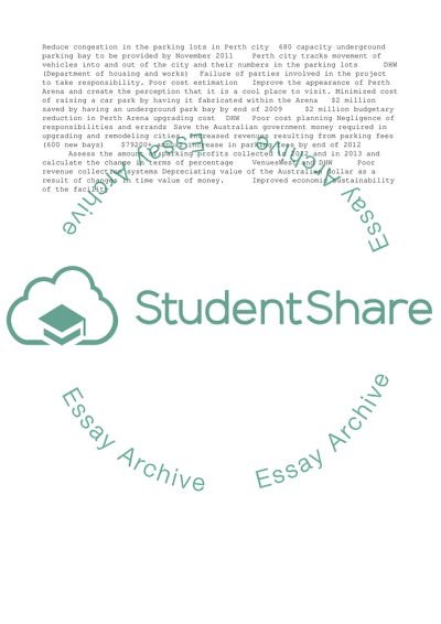 Benefits Management Plan for the Perth Arena Project