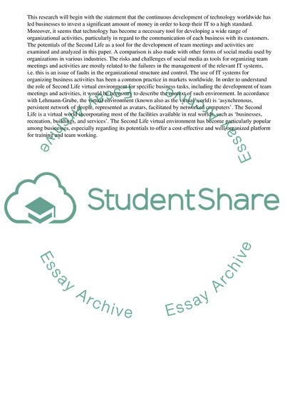 The Use of the Second Life Virtual Environment and Other Social Media for Teamwork