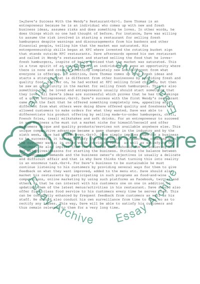 Daves Success With the Wendys Restaurant