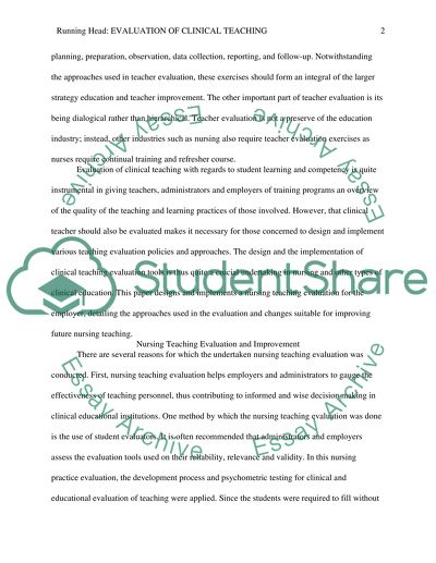 Evaluation of Clinical Teaching with Regards to Student Learning and Competency