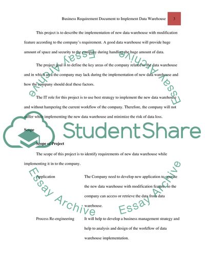 Business Requirement Document to Implement Data Warehouse
