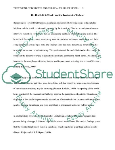 The Use of the Health Belief Model in the Treatment of Diabetes