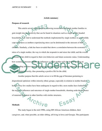Analysis of Single Motherhood Article by Taylor and Conger