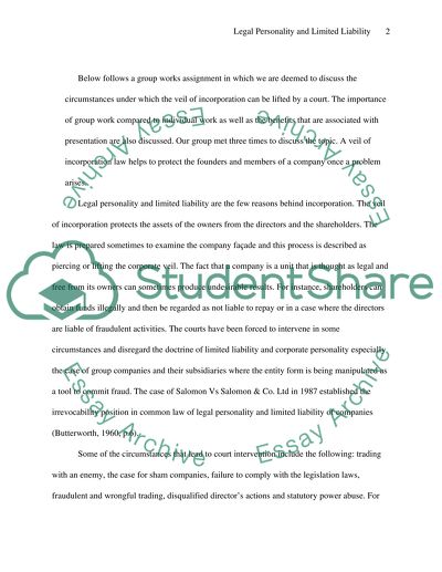 Legal Personality and Limited Liability