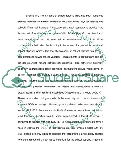 A Prescriptive Agenda for School Restructuring