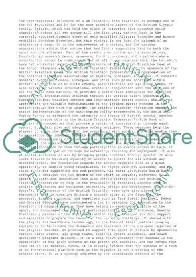 The organizational influence of a GB triathlon team