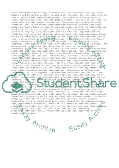 Honda Accord and Toyota Camry