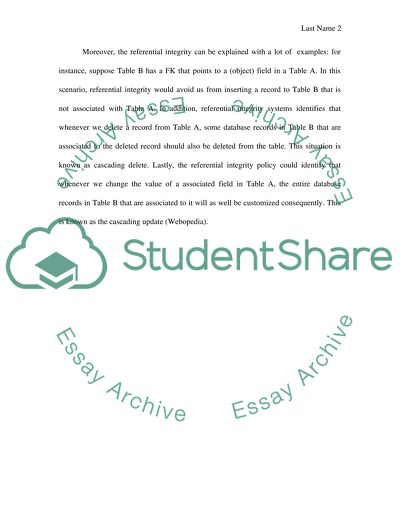 What are referential integrity constraints Provide an example