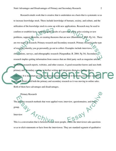 Nutri Advantages and Disadvantages of Primary and Secondary Research