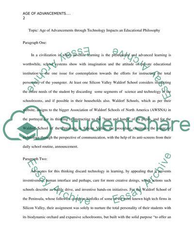 Age of Advancements through Technology Impacts an Educational Philosophy
