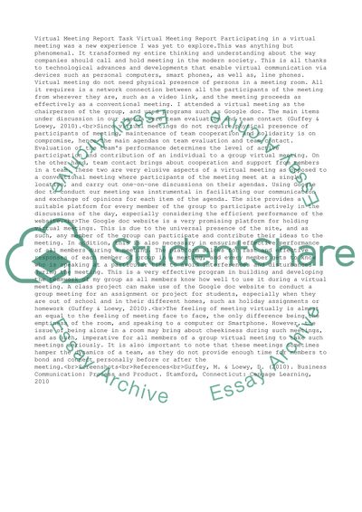 Virtual Meeting Report