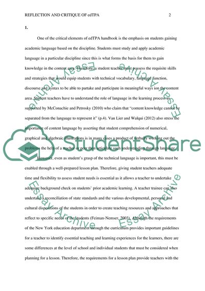 Reflection and Critique of edTPA