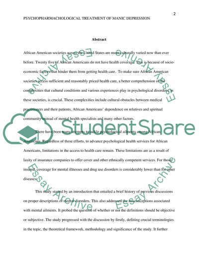 Psychopharmacological Treatment of Manic Depression in African Americans