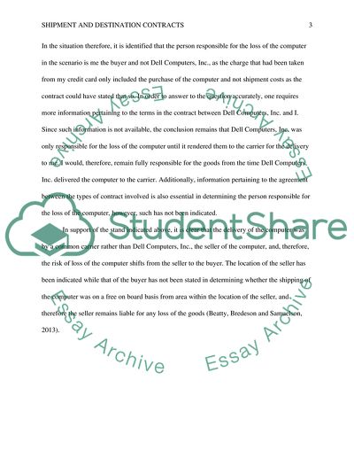 Who is liable under a Shipment or Destination Contract