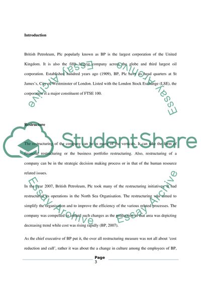 The Restructuring of the Company British Petroleum