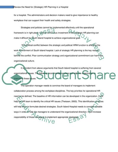 Need for Strategic Human Resources Planning in a Hospital