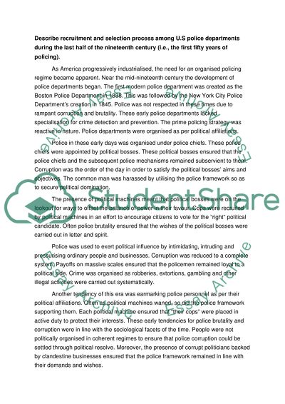 Selection Process among US Police during the Last Half of the 19th Century